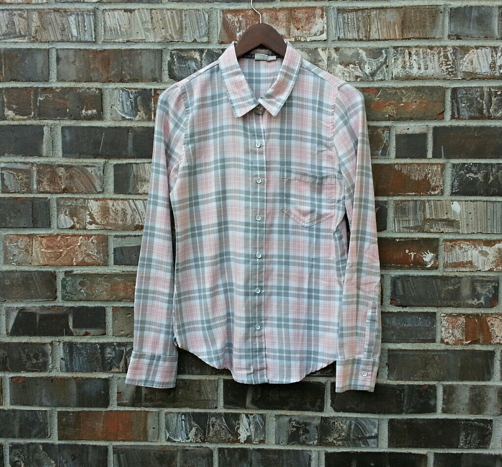 ROXY | plaid pink/gray long sleeve button dwn sz S